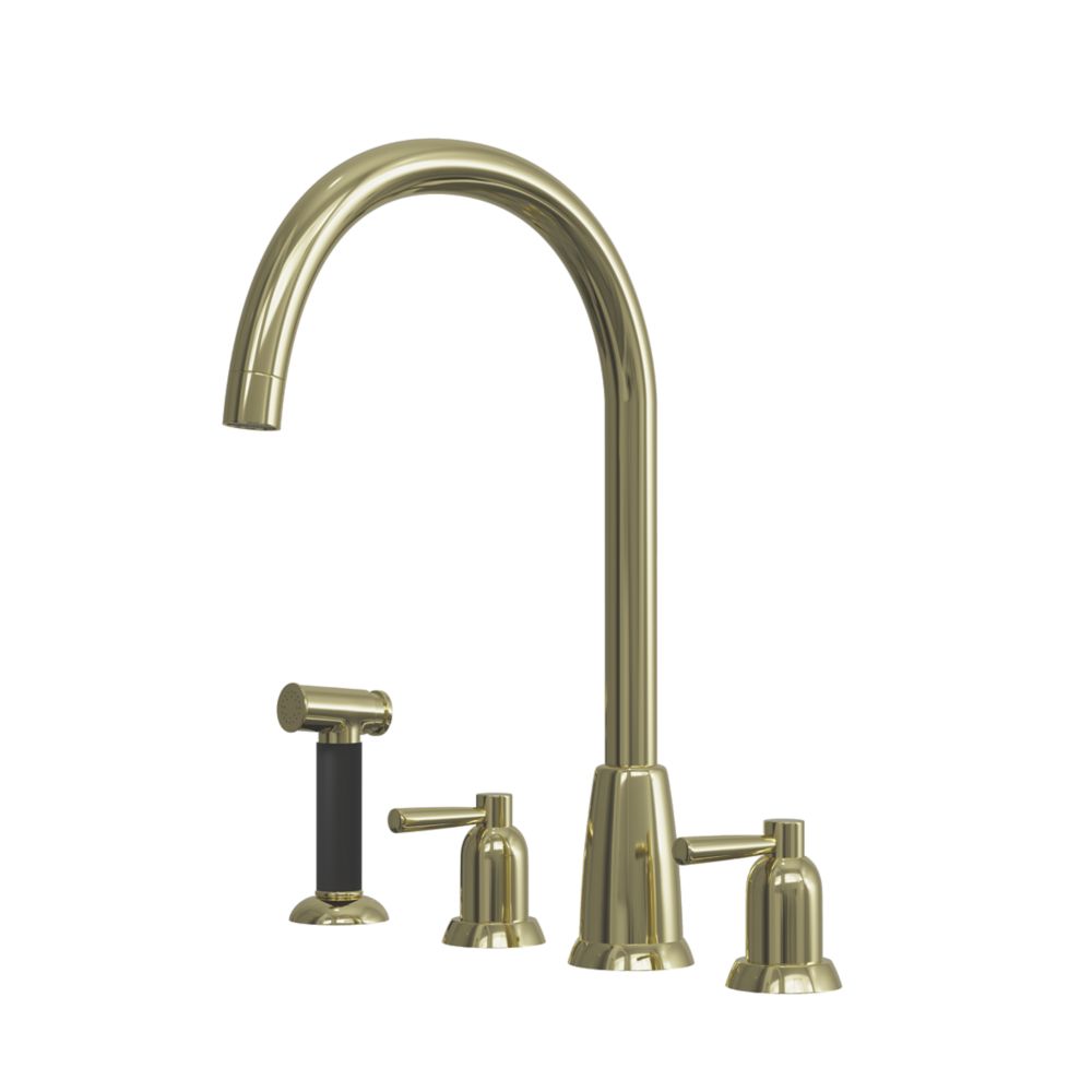 Etal Cuthbert  Dual Lever 4-Hole Kitchen Tap with Rinse Polished Brass