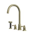 ETAL Cuthbert  Dual Lever 4-Hole Kitchen Tap with Rinse Polished Brass