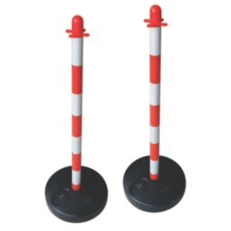 Essentials  Barrier Chain Support Posts & Bases Red & White 300mm 2 Pack