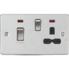 Knightsbridge  45A 2-Gang DP Cooker Switch & 13A DP Switched Socket Brushed Brass with LED with Black Inserts