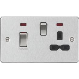 Knightsbridge  45A 2-Gang DP Cooker Switch & 13A DP Switched Socket Brushed Brass with LED with Black Inserts