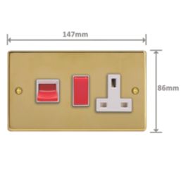 Varilight  45A 2-Gang 2-Pole Cooker Switch & 13A DP Switched Socket Polished Brass  with White Inserts
