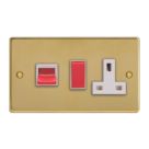Varilight  45A 2-Gang 2-Pole Cooker Switch & 13A DP Switched Socket Polished Brass  with White Inserts