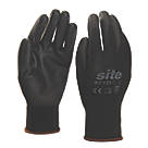 Site  PU Palm Dip Gloves Black Large 10 Pack