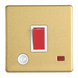 Contactum Lyric 32A 1-Gang DP Control Switch & Flex Outlet Brushed Brass with Neon with White Inserts