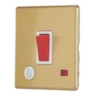 Contactum Lyric 32A 1-Gang DP Control Switch & Flex Outlet Brushed Brass with Neon with White Inserts