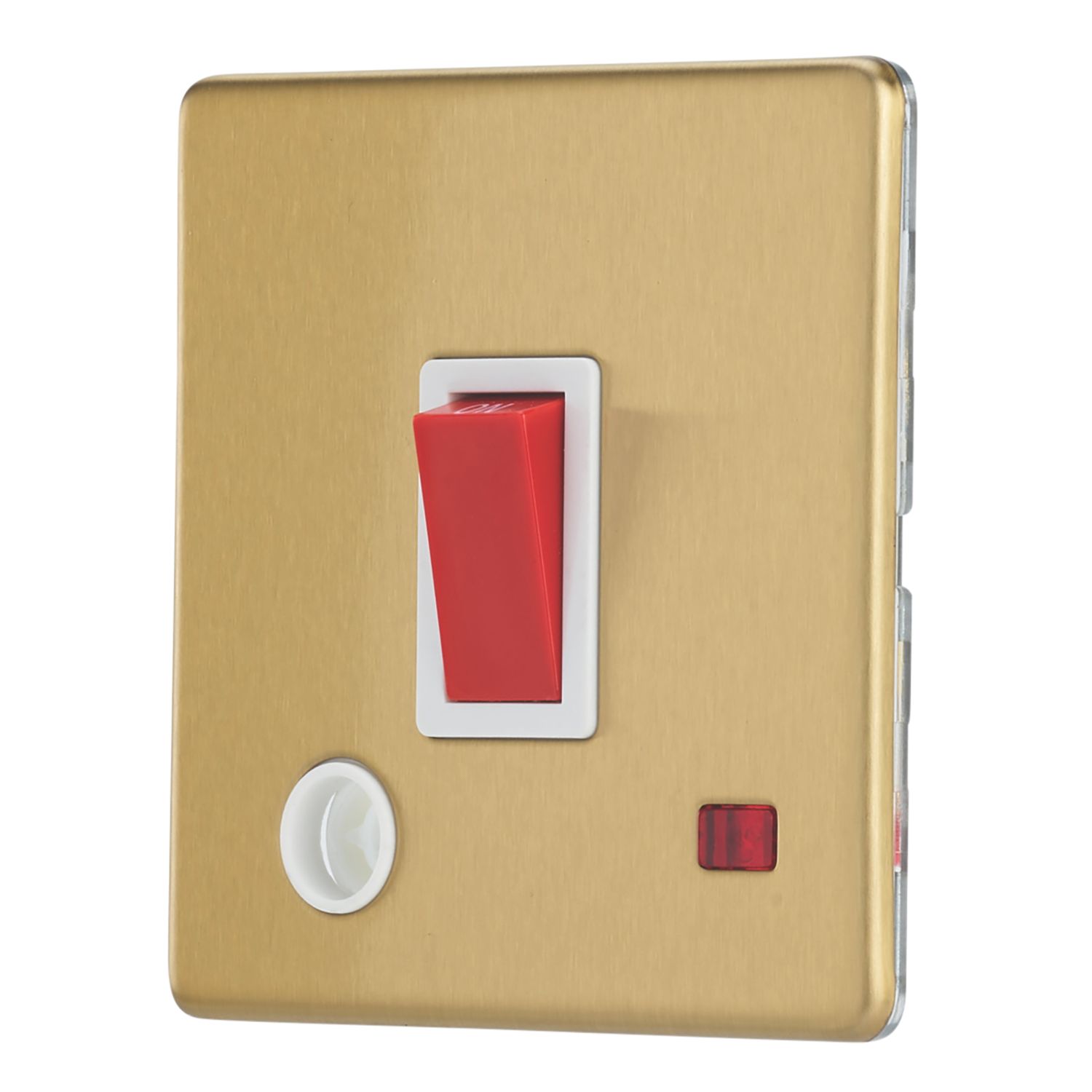 Contactum Lyric 32A 1-Gang DP Control Switch & Flex Outlet Brushed Brass with Neon with White Inserts (946RP)