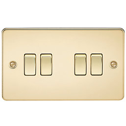 Knightsbridge  10AX 4-Gang 2-Way Light Switch  Polished Brass