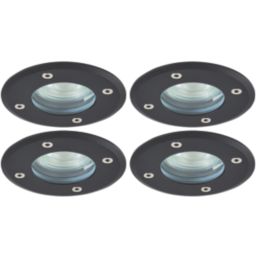 Zink Pan 100mm Outdoor Round Ground Lights Black 4 Pack