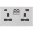 Knightsbridge Screwless 13A 2-Gang DP Switched Socket + 2.25A 45W 2-Outlet Type A & C USB Charger Brushed Chrome with Black Inserts