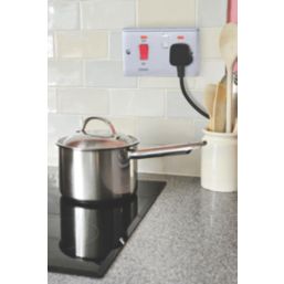 LAP  45A 2-Gang DP Cooker Switch & 13A DP Switched Socket Brushed Stainless Steel with Neon with White Inserts