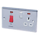 LAP  45A 2-Gang DP Cooker Switch & 13A DP Switched Socket Brushed Stainless Steel with Neon with White Inserts