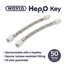 Hep2O Push-Fit Connection Flexible Tap Connectors 15mm x 15mm x 300mm 2 Pack