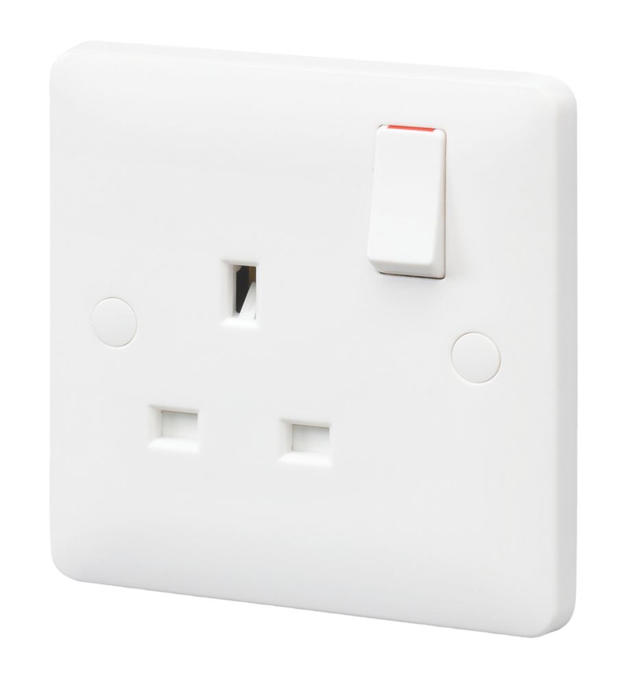 MK Base 13A 1-Gang SP Switched Socket White  with White Inserts