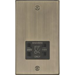 Knightsbridge  2-Gang Dual Voltage Shaver Socket 115 V / 230V Antique Brass with Black Inserts