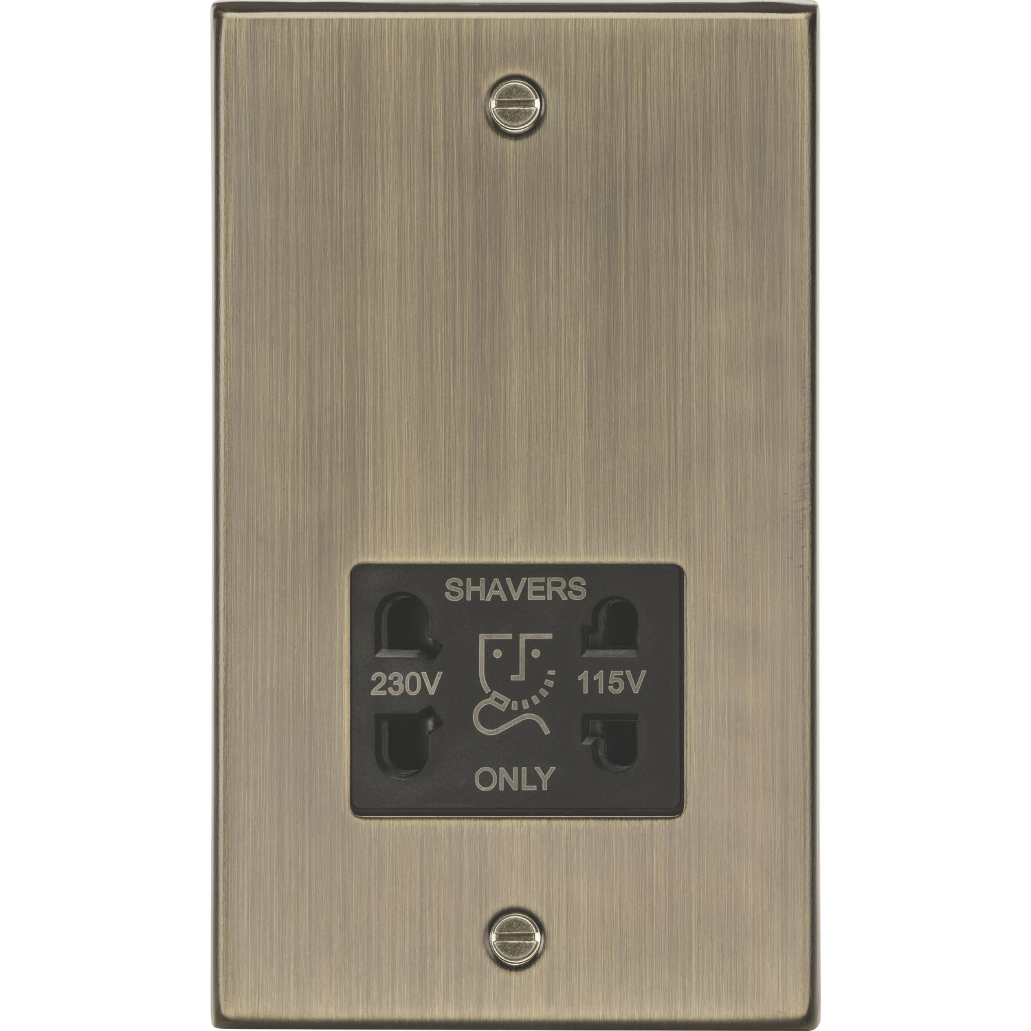 Knightsbridge 2-Gang Dual Voltage Shaver Socket 115 V / 230V Antique Brass with Black Inserts (947TY)