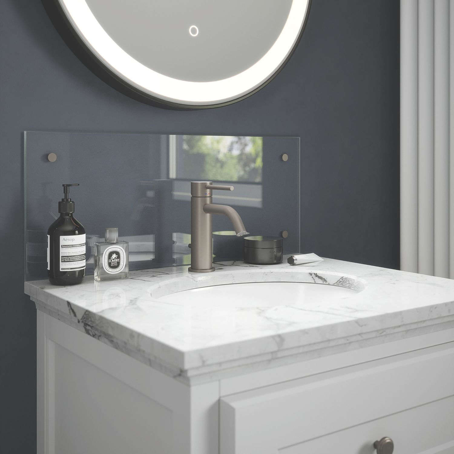 Splashback Bathroom Splashback Crystal Clear with Bronze Caps 250mm x 600mm x 4mm (948JL)