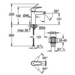 Grohe QuickFix Start Matt Black 192mm Standard Lever Mono Basin Mixer Tap  With Pop-Up Waste