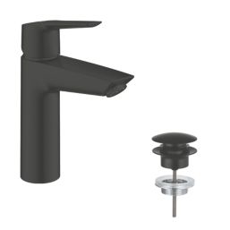 Grohe QuickFix Start Matt Black 192mm Standard Lever Mono Basin Mixer Tap  With Pop-Up Waste