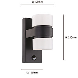 Eglo Atollari Outdoor LED Up/Down Wall Light With PIR Sensor Black 9W 720lm