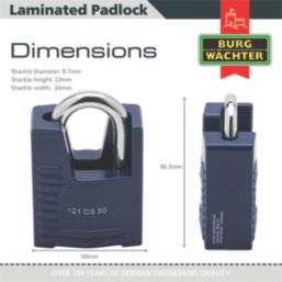 Burg-Wachter Sapphire   Closed Shackle  Laminated Padlock Blue 50mm