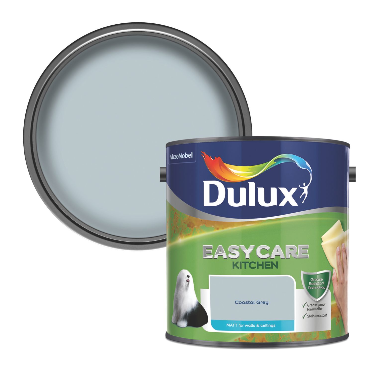 Dulux Easycare 2.5Ltr Coastal Grey Matt Emulsion Kitchen Paint (949CG)