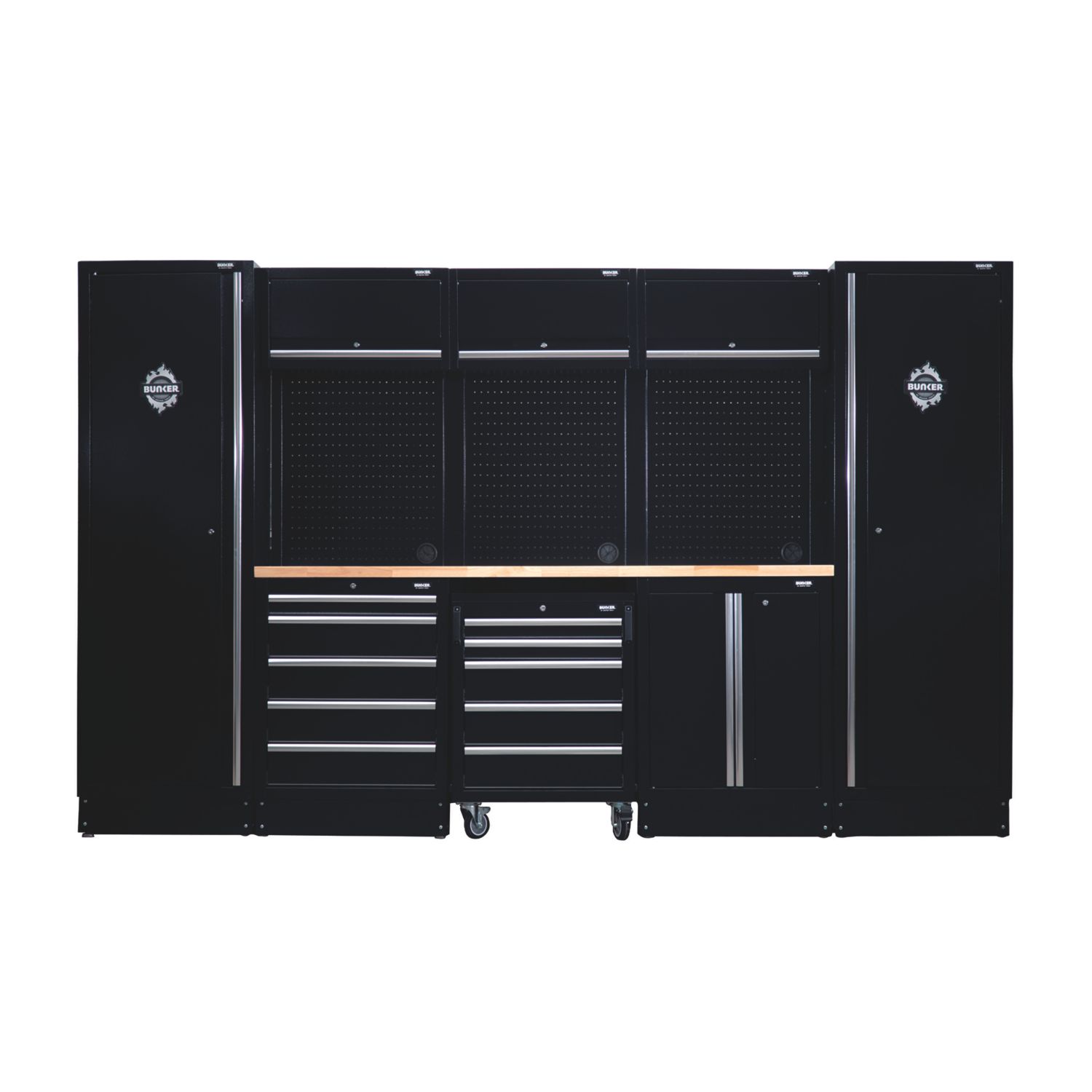 Bunker Black 16 Piece Modular Storage Set with Hardwood Worktop (949CN)