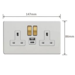 Varilight  13A 2-Gang SP Switched Socket + 4A 20W 2-Outlet Type A & C USB Charger Paintable with White Inserts