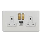Varilight  13A 2-Gang SP Switched Socket + 4A 20W 2-Outlet Type A & C USB Charger Paintable with White Inserts