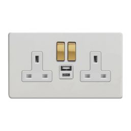 Varilight  13A 2-Gang SP Switched Socket + 4A 20W 2-Outlet Type A & C USB Charger Paintable with White Inserts
