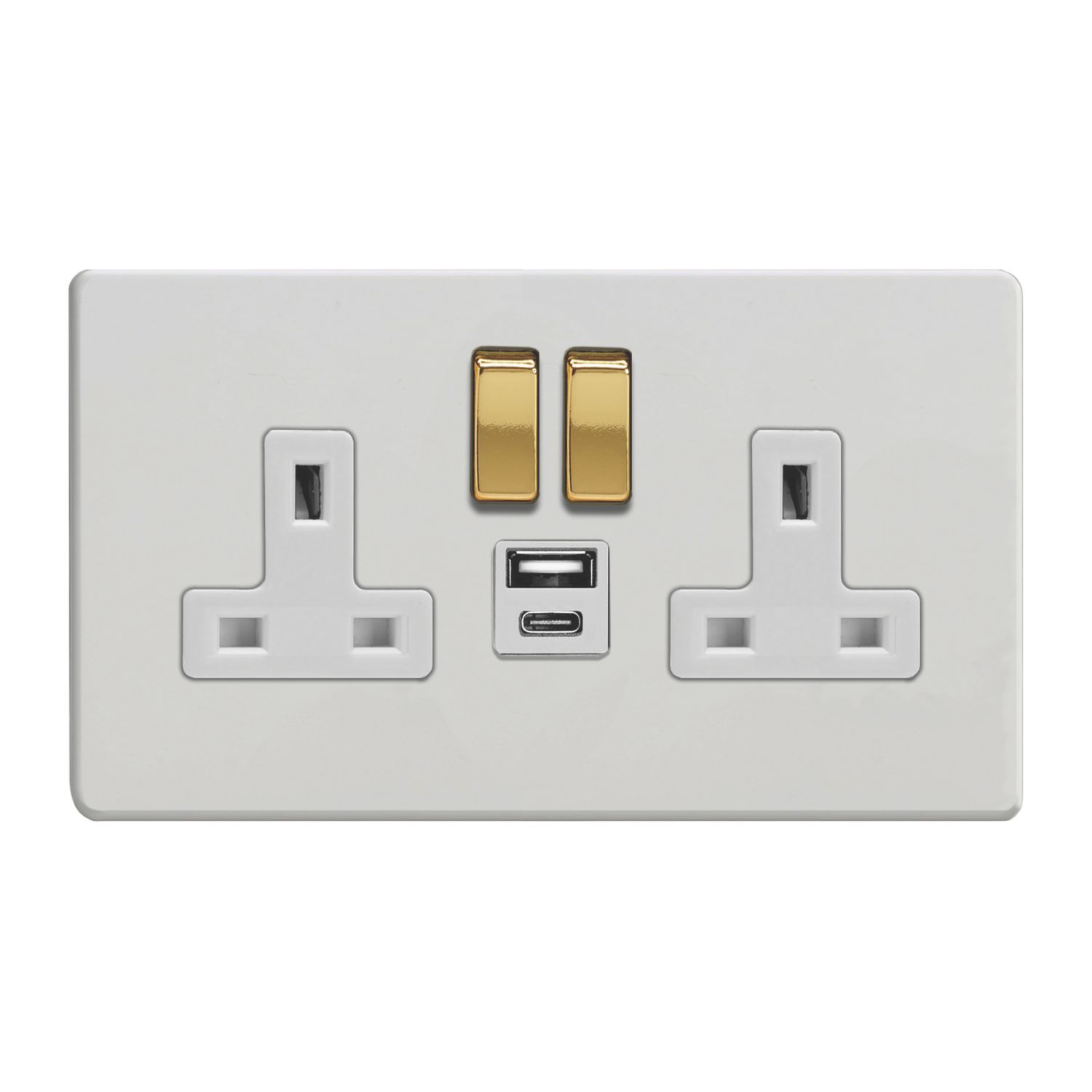 Varilight 13A 2-Gang SP Switched Socket + 4A 20W 2-Outlet Type A & C USB Charger Paintable with White Inserts (949EA)