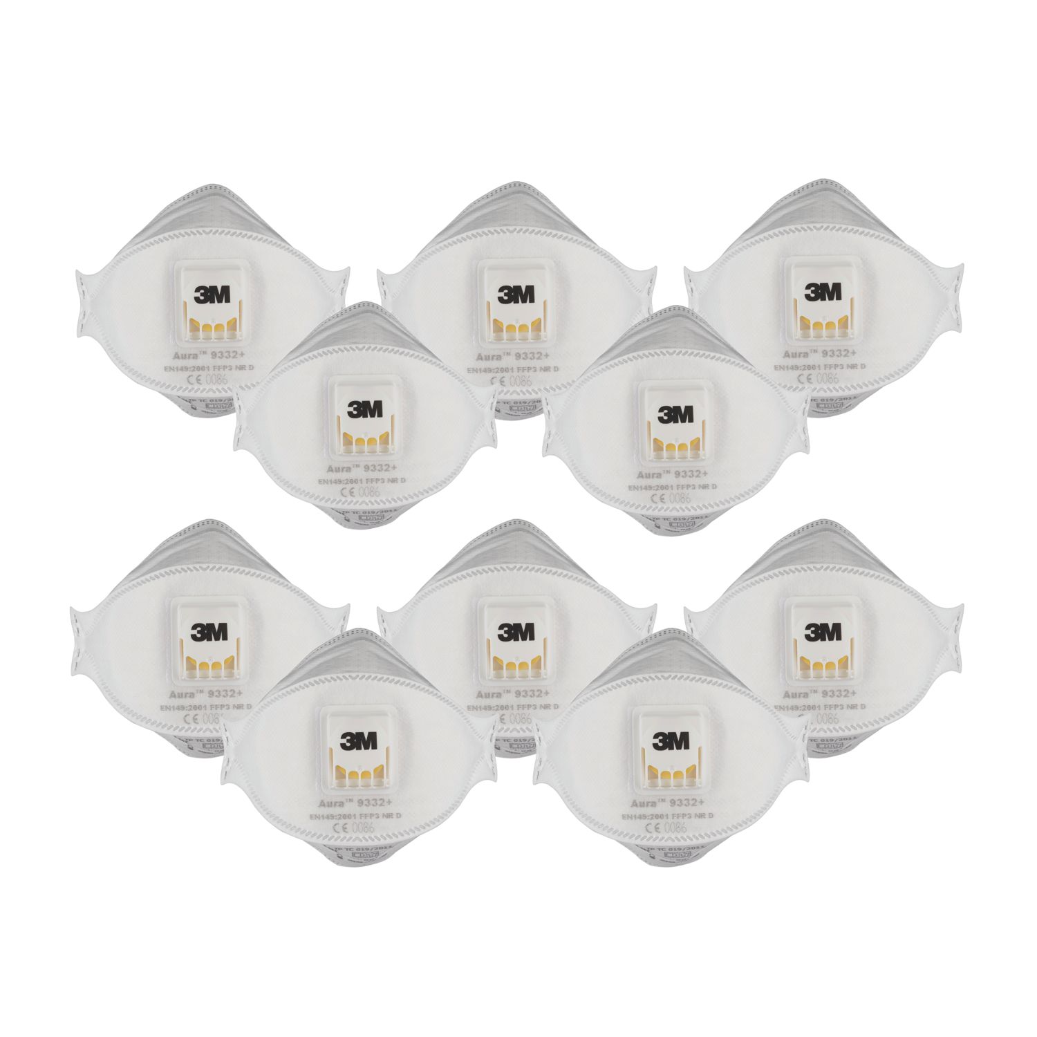 3M Aura Comfort Cool Flow Particulate 9332+ Disposable Valved Respirator P3 10 Pack (949EJ)
