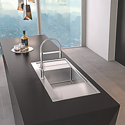 Clearwater Xeron 1 Bowl Stainless Steel Kitchen Sink with Double Drainer Brushed Steel 1160mm x 520mm