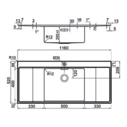 Clearwater Xeron 1 Bowl Stainless Steel Kitchen Sink with Double Drainer Brushed Steel 1160mm x 520mm