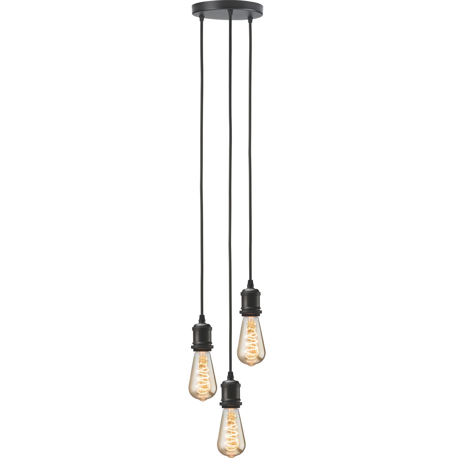 Knightsbridge Vintage Style 3-Light Pendant Matt Black (949GA)