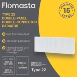 Flomasta 600mm x 1600mm 9331BTU White Type 22 Convector Radiator