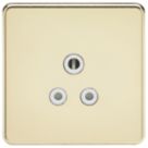 Knightsbridge  5A 1-Gang Unswitched Socket Polished Brass with White Inserts