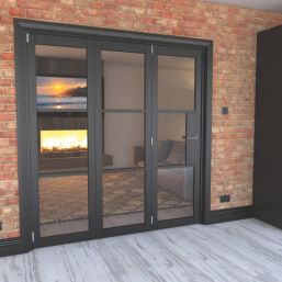 Green & Taylor Heritage 3-Door 1-Clear Light Primed Black Wooden Traditional Internal Bi-Fold Door 2060mm x 1905mm