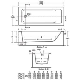 Ideal Standard Giovo Cube E225601 Single-Ended Bath Acrylic No Tap Holes 1700mm x 700mm