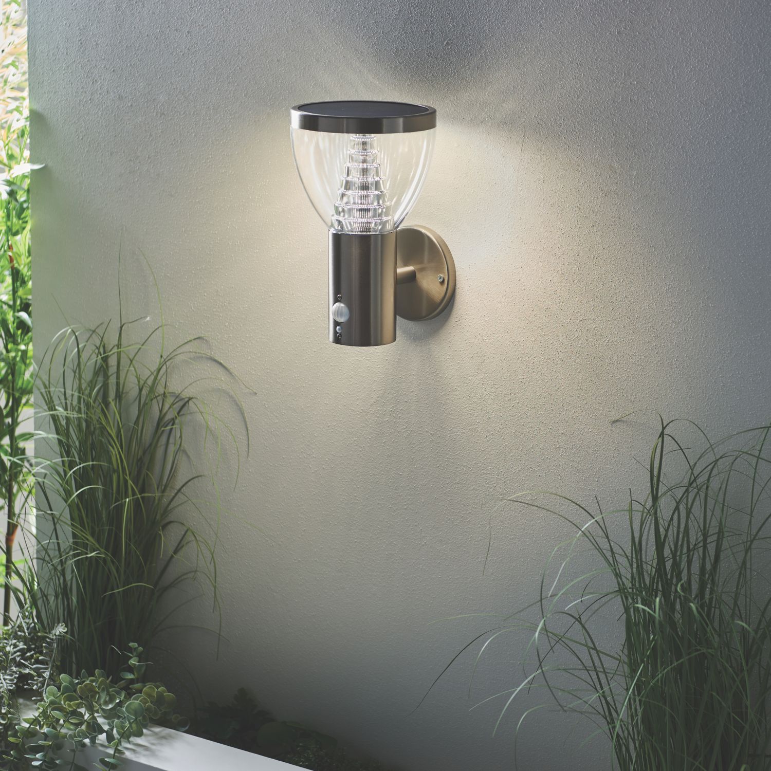 LAP Galaxy Outdoor LED Solar-Powered Wall Light With PIR & Photocell Sensor Brushed Stainless Steel 400lm (950PG)