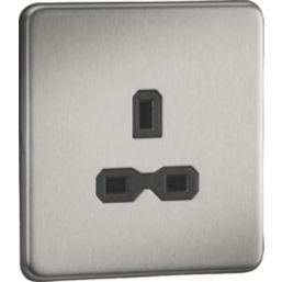 Knightsbridge  13A 1-Gang Unswitched Socket Brushed Chrome with Black Inserts