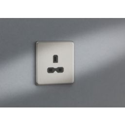 Knightsbridge  13A 1-Gang Unswitched Socket Brushed Chrome with Black Inserts