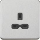 Knightsbridge  13A 1-Gang Unswitched Socket Brushed Chrome with Black Inserts