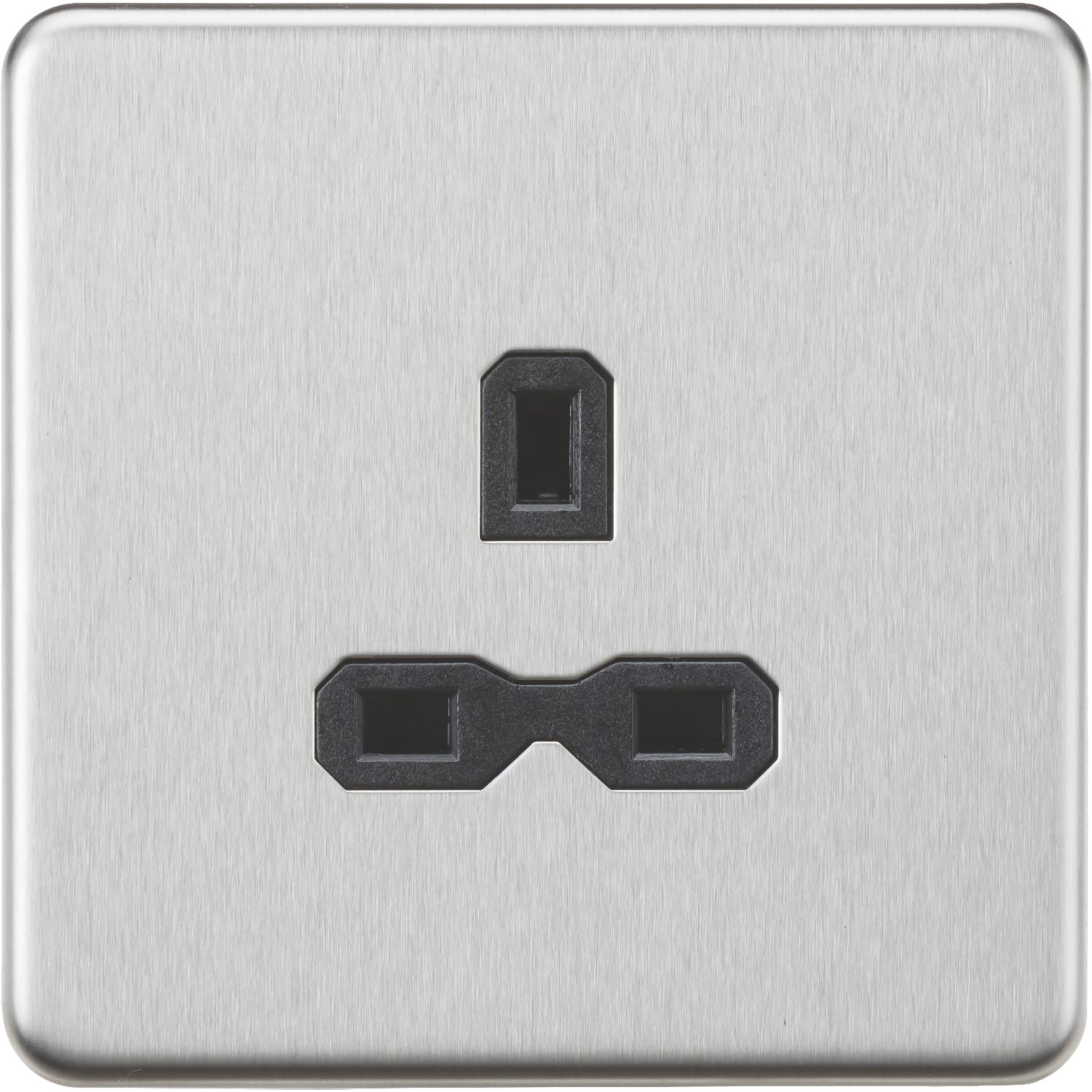 Knightsbridge 13A 1-Gang Unswitched Socket Brushed Chrome with Black Inserts (950PX)