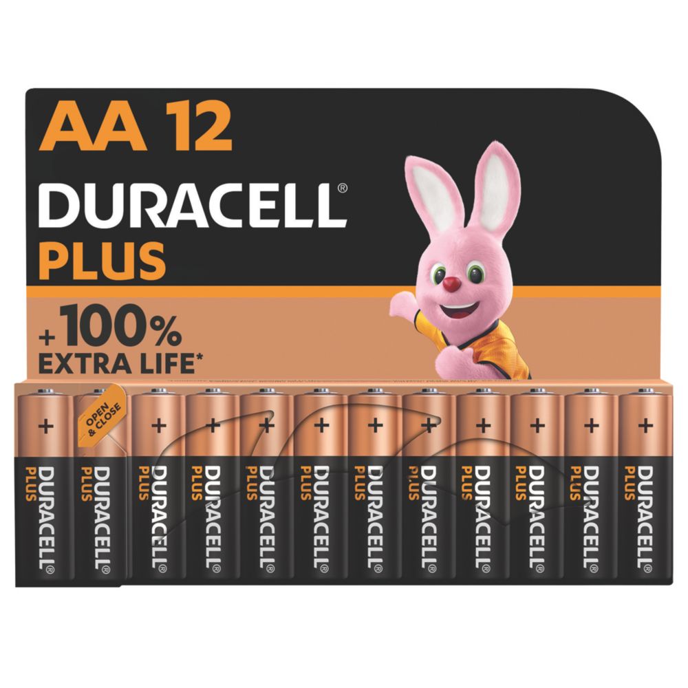 Batteries　Pack　Duracell　Alkaline　Plus　AA　12　Screwfix