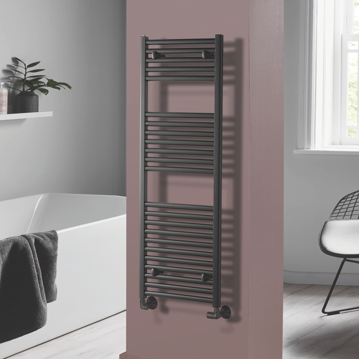 Towelrads 1200mm x 400mm 1607BTU Black Flat Towel Radiator (950RY)