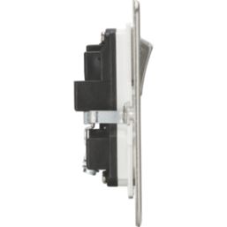 Knightsbridge  13A 2-Gang DP Switched Double Socket Brushed Chrome  with White Inserts