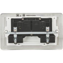 Knightsbridge  13A 2-Gang DP Switched Double Socket Brushed Chrome  with White Inserts