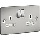 Knightsbridge FPR9000BCW 13A 2-Gang DP Switched Double Socket Brushed Chrome  with White Inserts