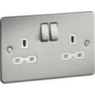 Knightsbridge  13A 2-Gang DP Switched Double Socket Brushed Chrome  with White Inserts